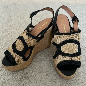 Black & beige espadrille wedges, size 8, narrow fit, great condition